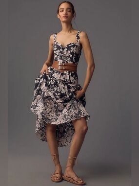 Anthropologie Sleeveless Sweetheart Eyelet Lace Floral A Line Midi Dress Large